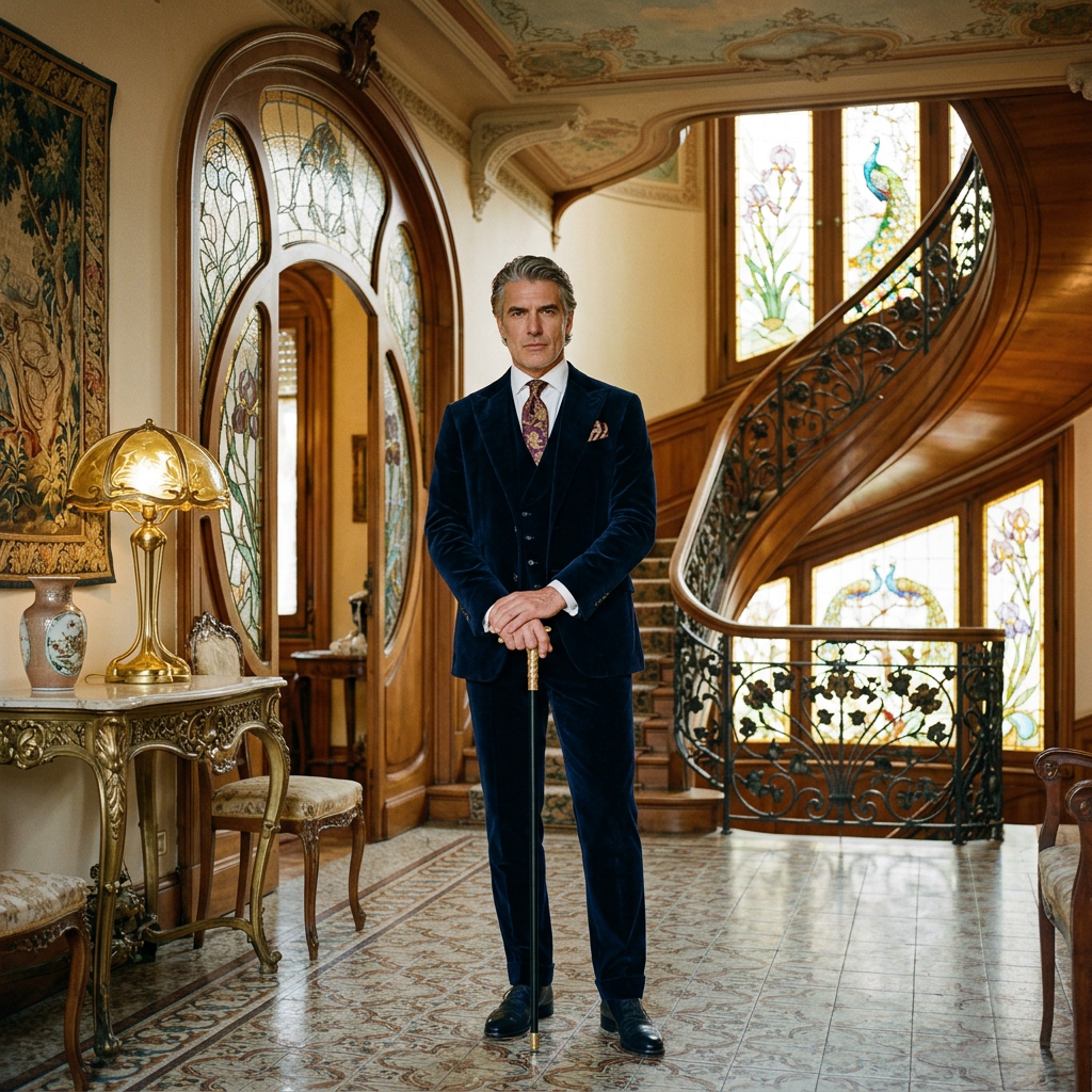 Imposing elegant man in liberty villa interior